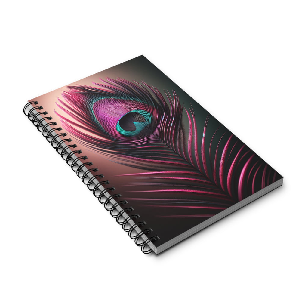 Fantasy Peacock Feather Fuchsia-Black - Spiral Journal