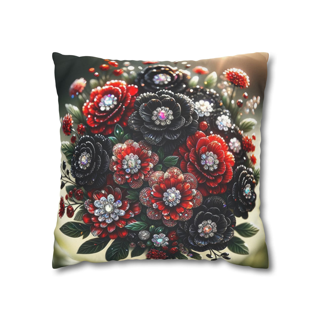 Bouquet with Black and Red flowers- Suede Square Pillowcase
