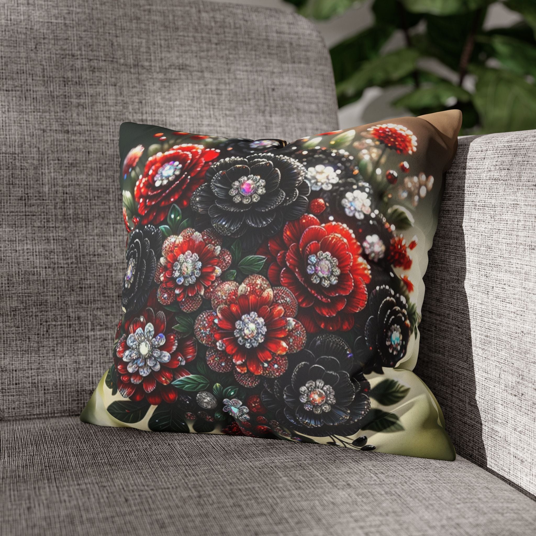 Bouquet with Black and Red flowers- Suede Square Pillowcase