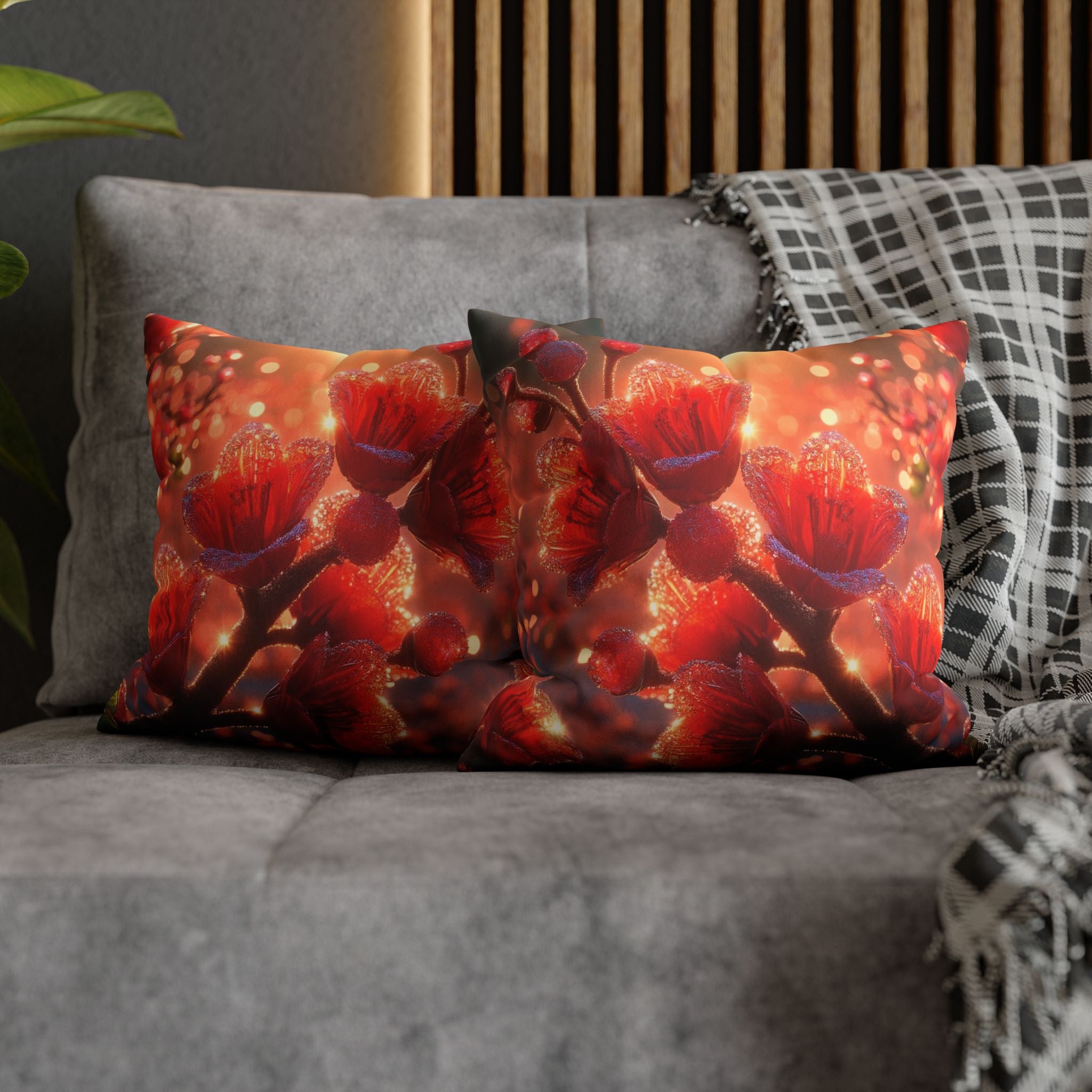Red diamond flowers (in sunset) - Suede Square Pillowcase