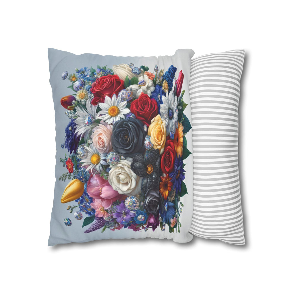 Colourful Bouquet (blue background) - Suede Square Pillowcase