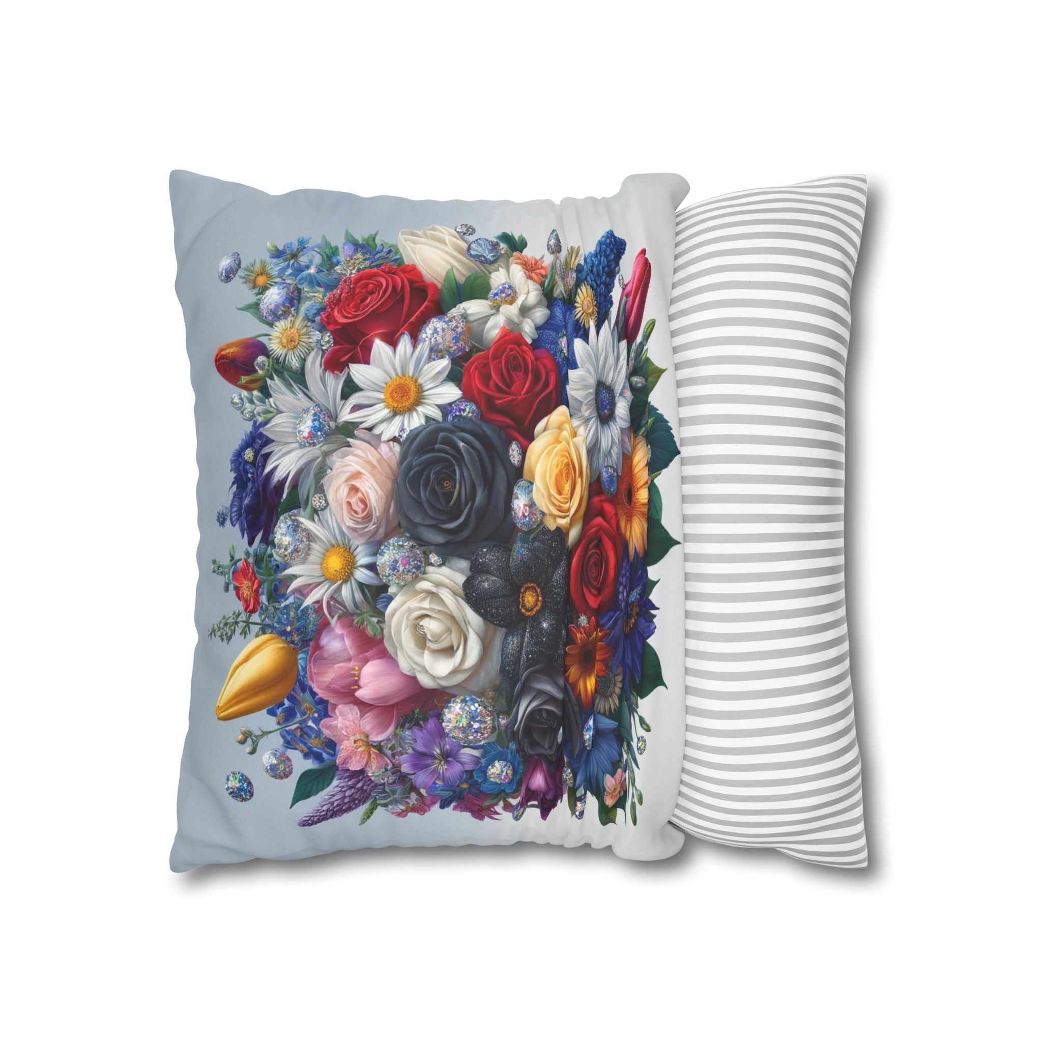 Colourful Bouquet (blue background) - Suede Square Pillowcase