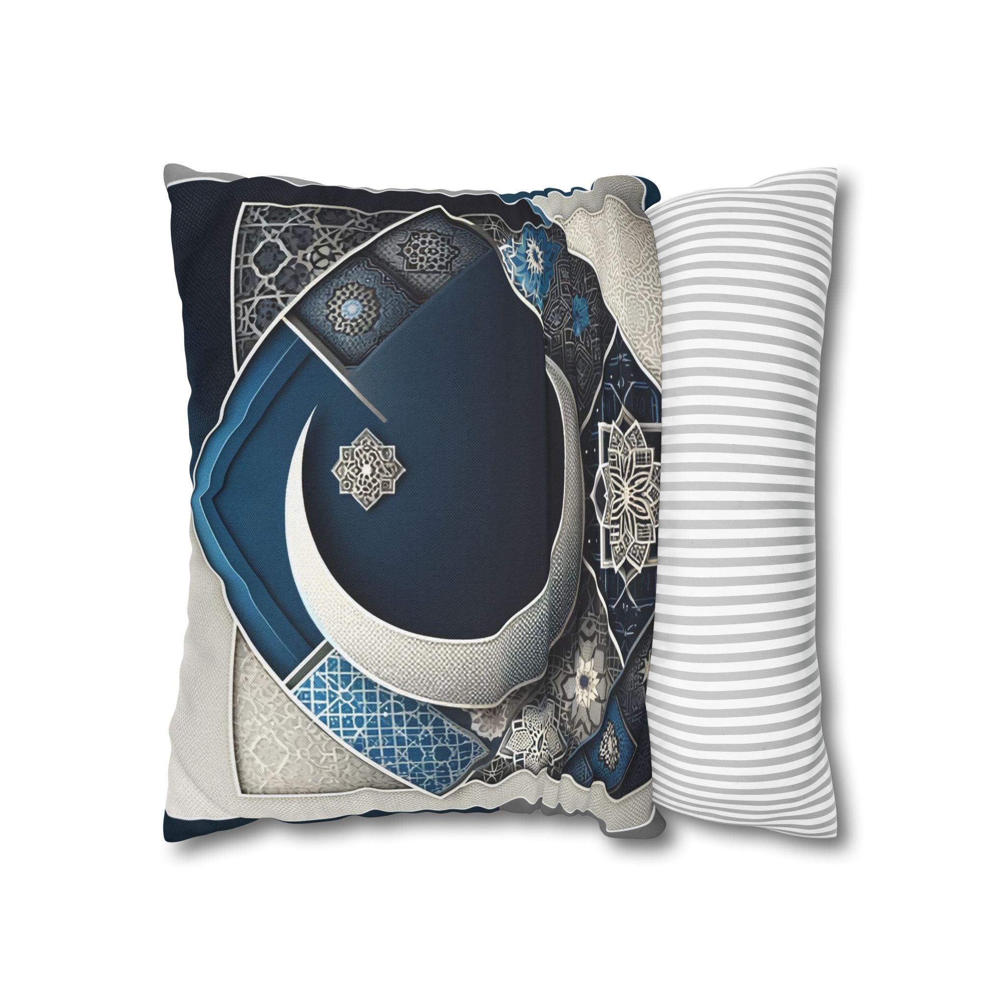 Islamic Art, Silver-blue - Polyester Square Pillowcase
