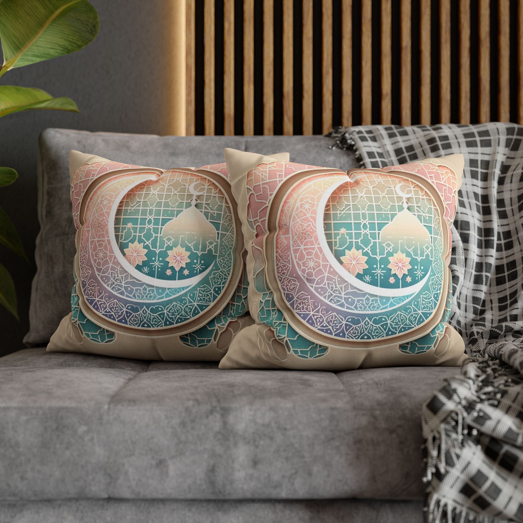 Islamic Art - peach coloured - Polyester Square Pillowcase