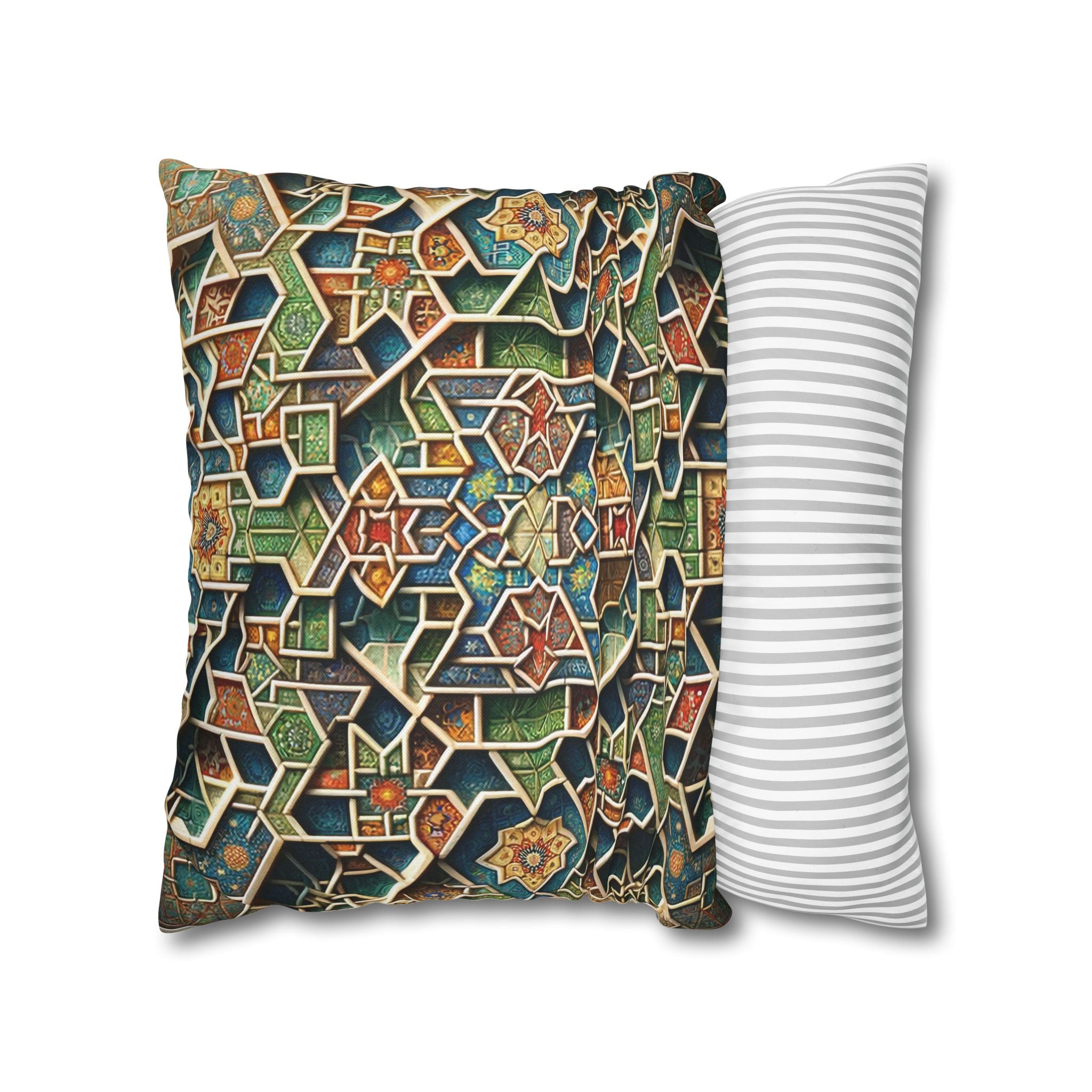Persian art, orange-green - Polyester Square Pillowcase
