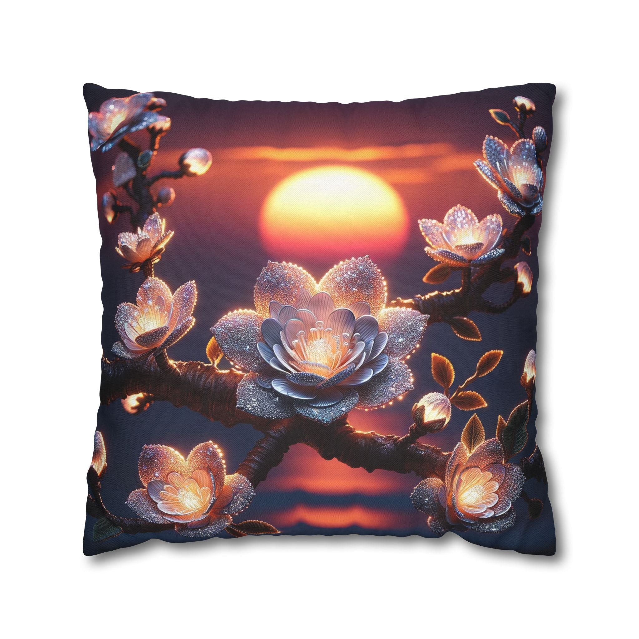 White flowers in the night - Polyester Square Pillowcase