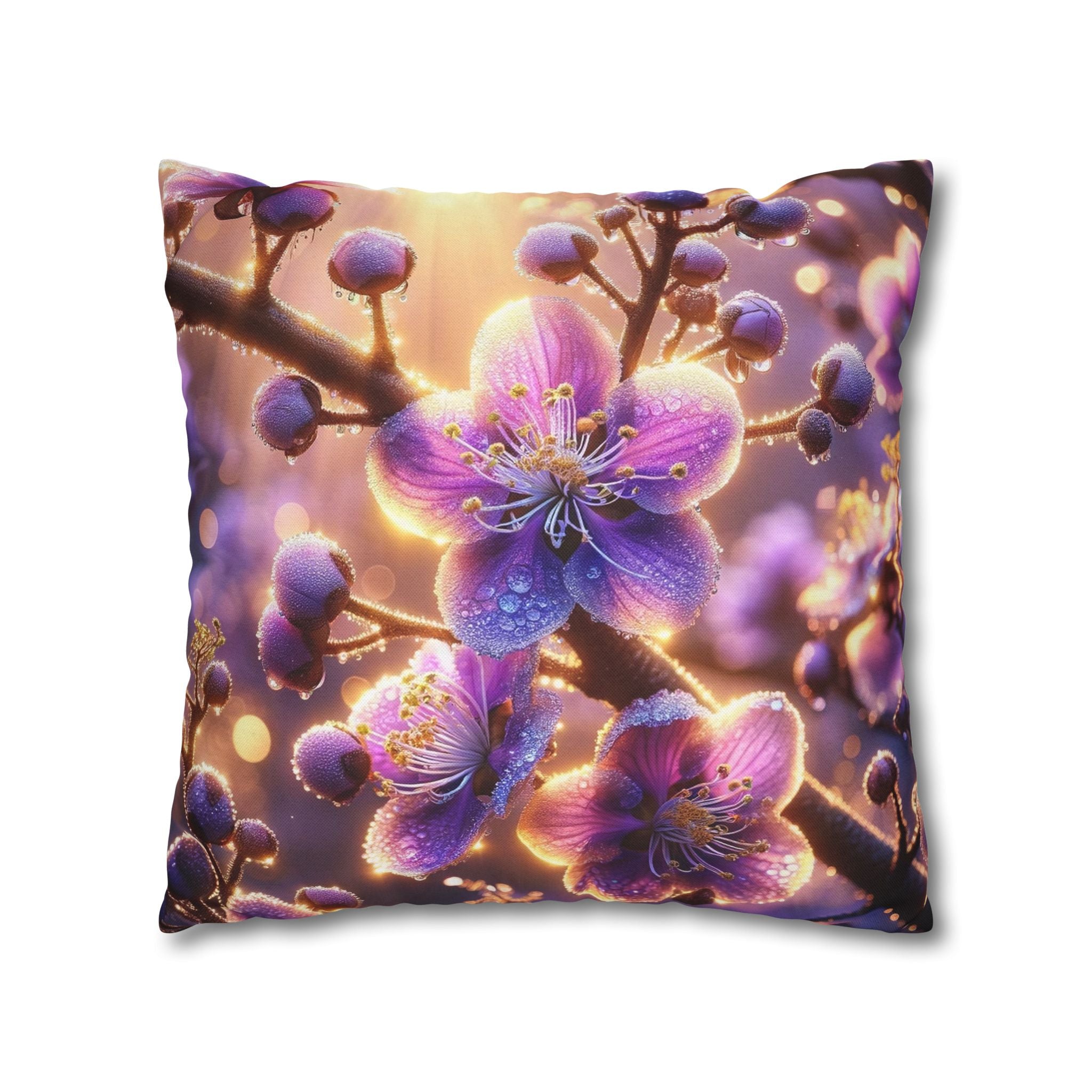 Purple-white, diamond flowers - Polyester Square Pillowcase
