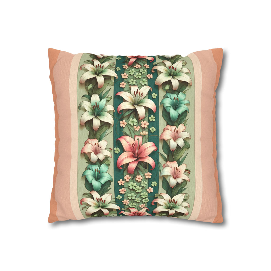 Lilies on peach background - Polyester Square Pillowcase
