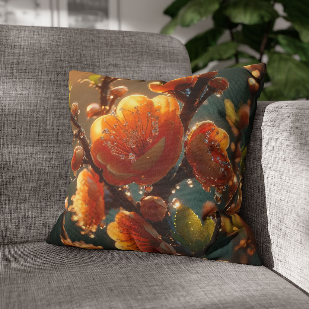 Orange-yellow diamond flowers - Polyester Square Pillowcase