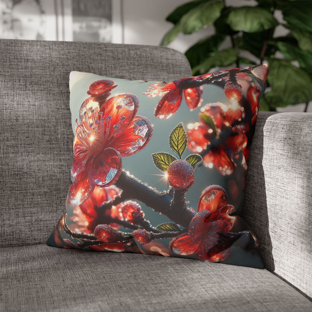 Red diamond flowers (at sunrise) - Suede Square Pillowcase