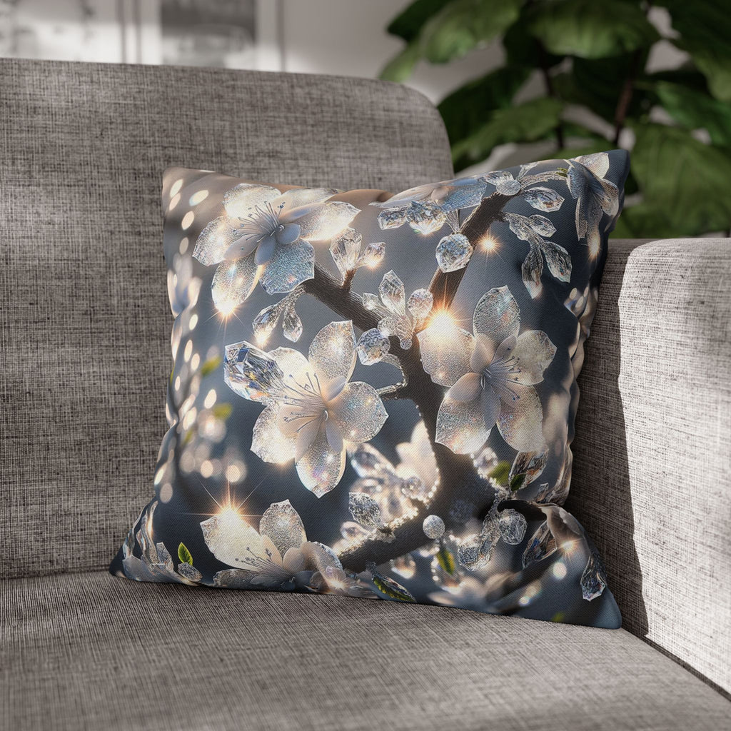 Silver-coloured flowers on grey background - Polyester Square Pillowcase