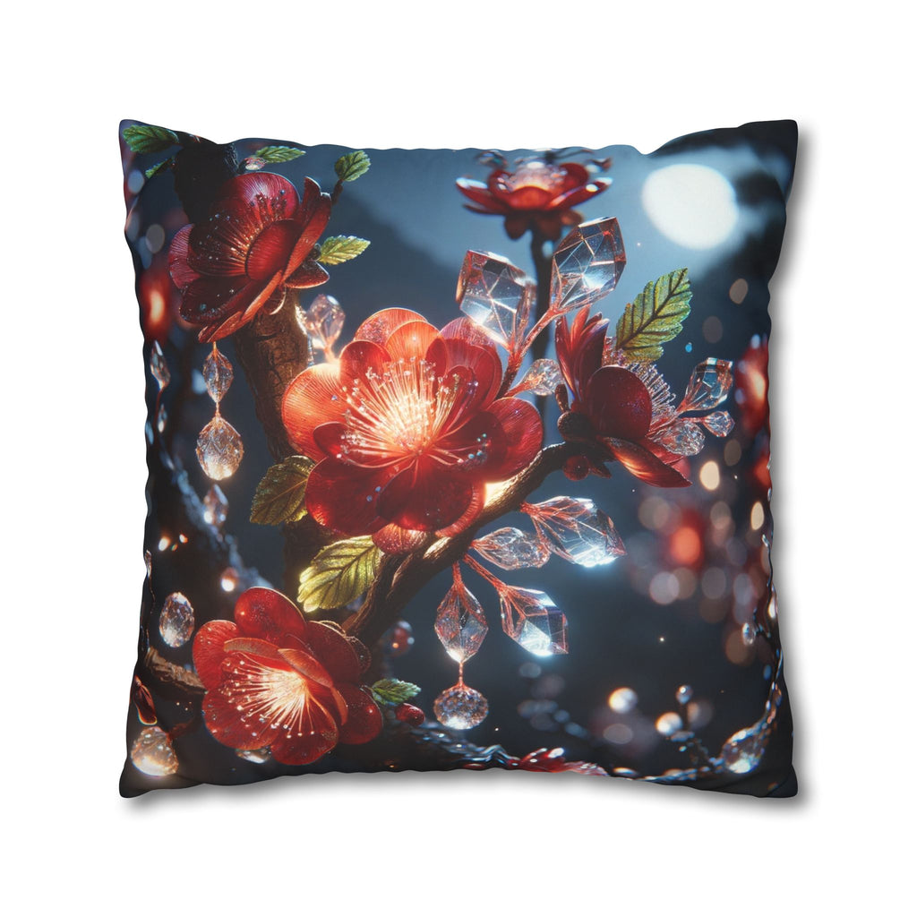 Red diamond flowers (in moonlight) - Suede Square Pillowcase