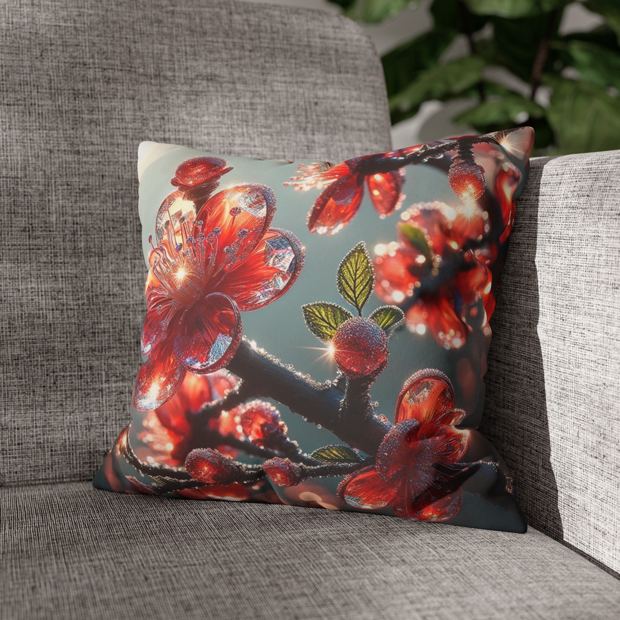 Red diamond flowers (1) - Suede Square Pillowcase