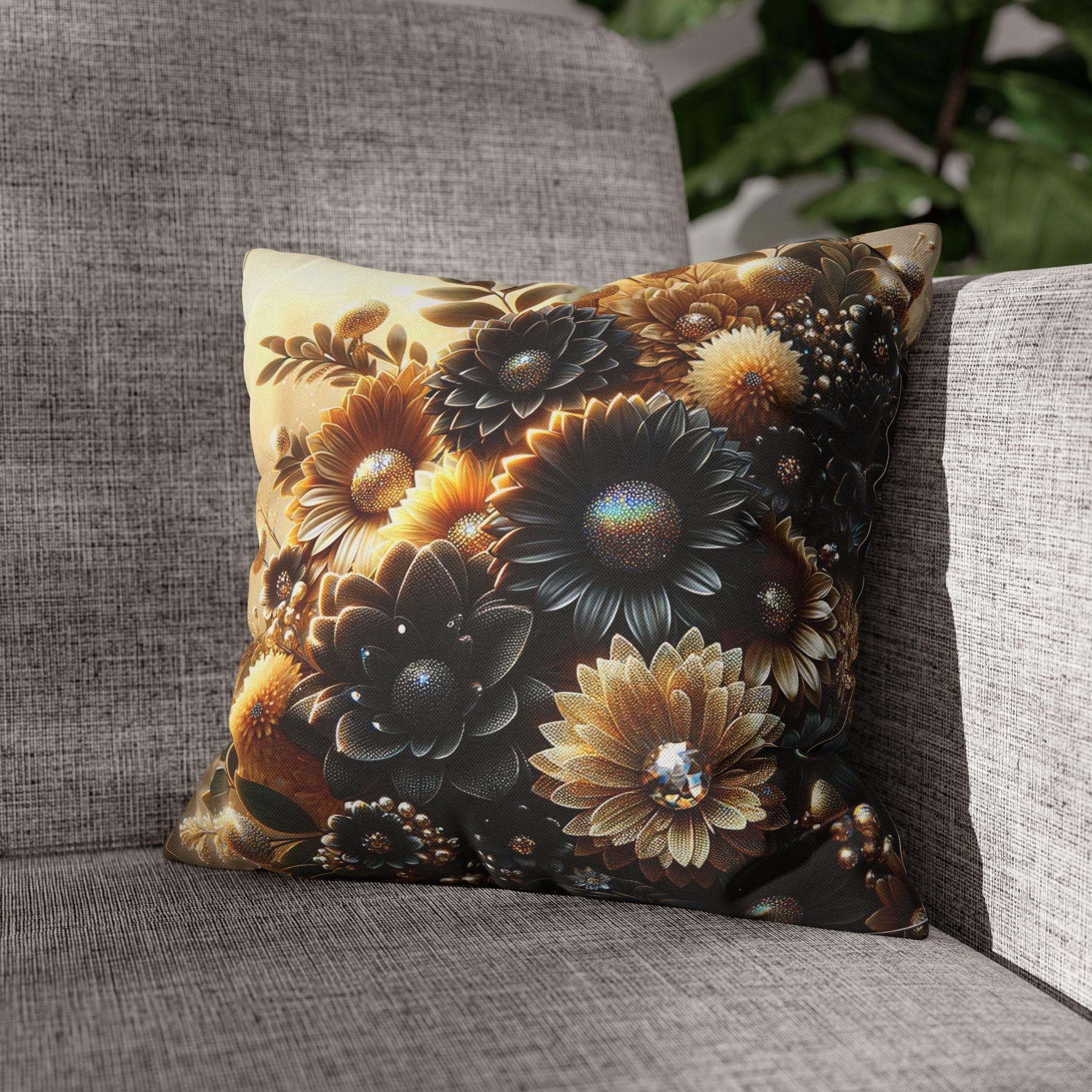 Black-golden Bouquet (2) - Polyester Square Pillowcase