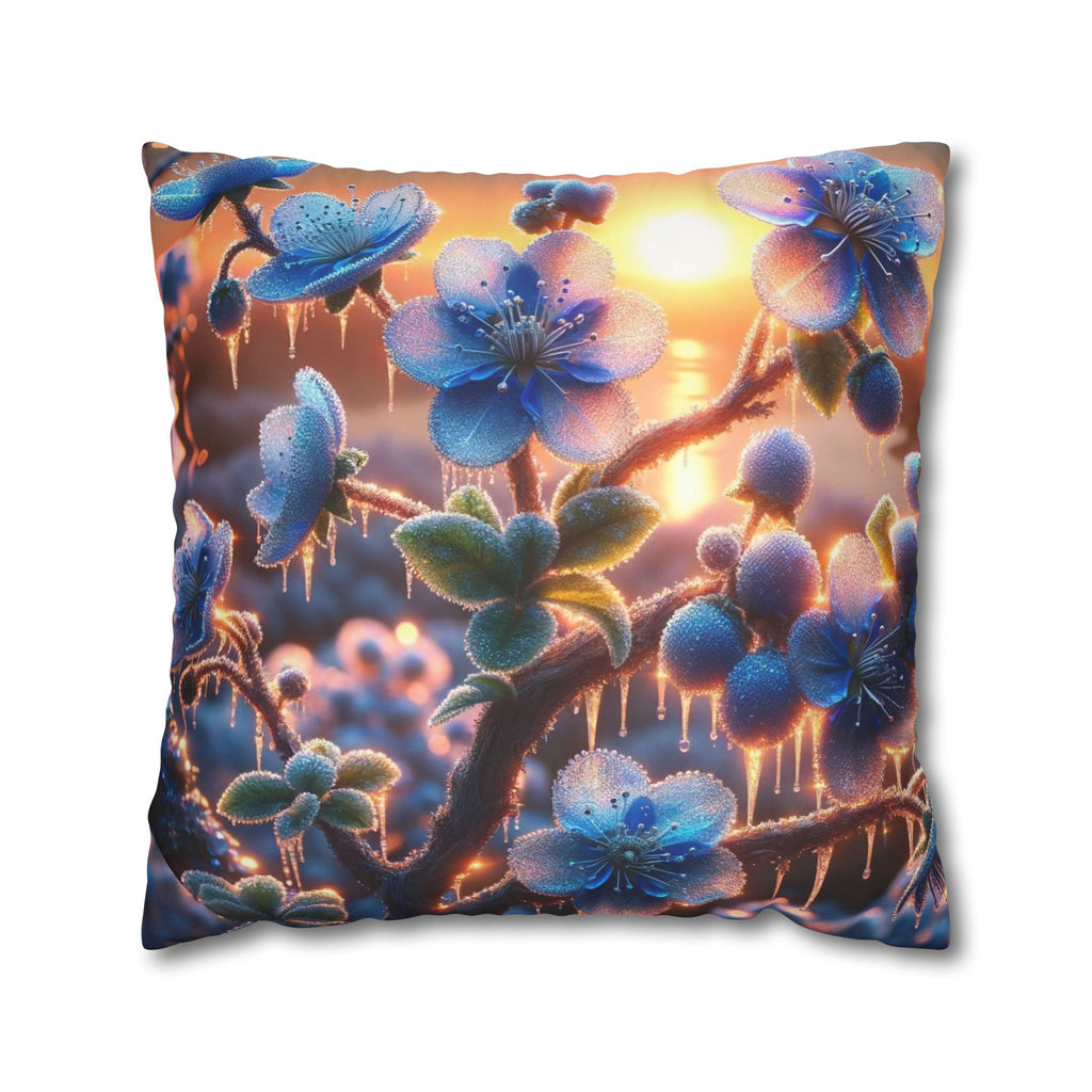 Blue, diamond flowers (in sun set) - Suede Square Pillowcase