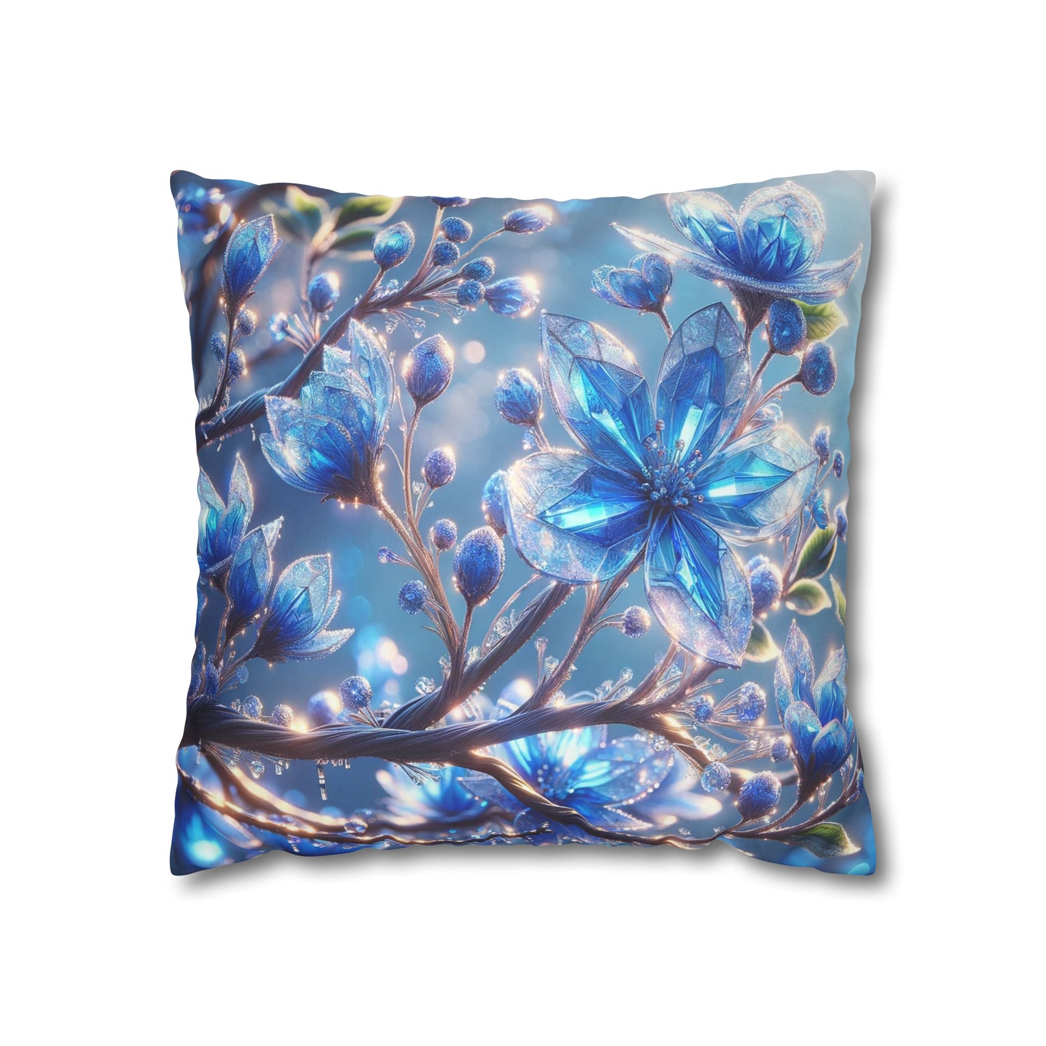 Blue, diamond flowers (with blue background) - Suede Square Pillowcase