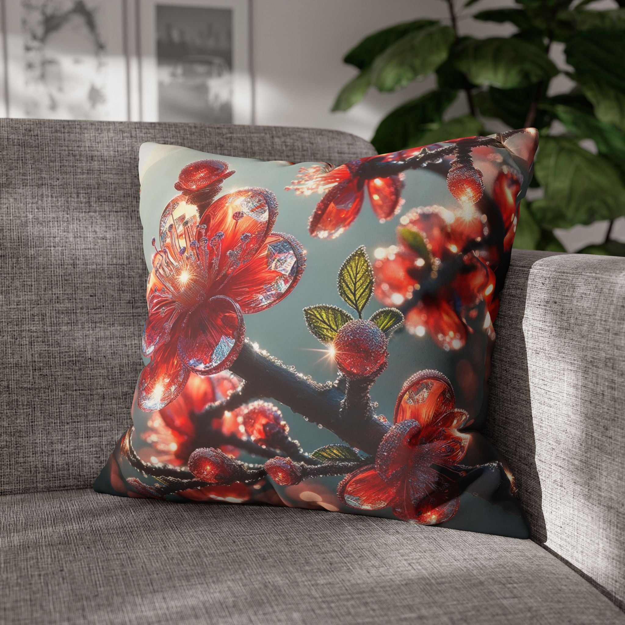 Red diamond flowers (at sunrise) - Suede Square Pillowcase