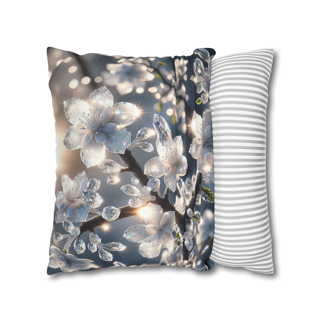 Silver-coloured flowers on grey background - Polyester Square Pillowcase