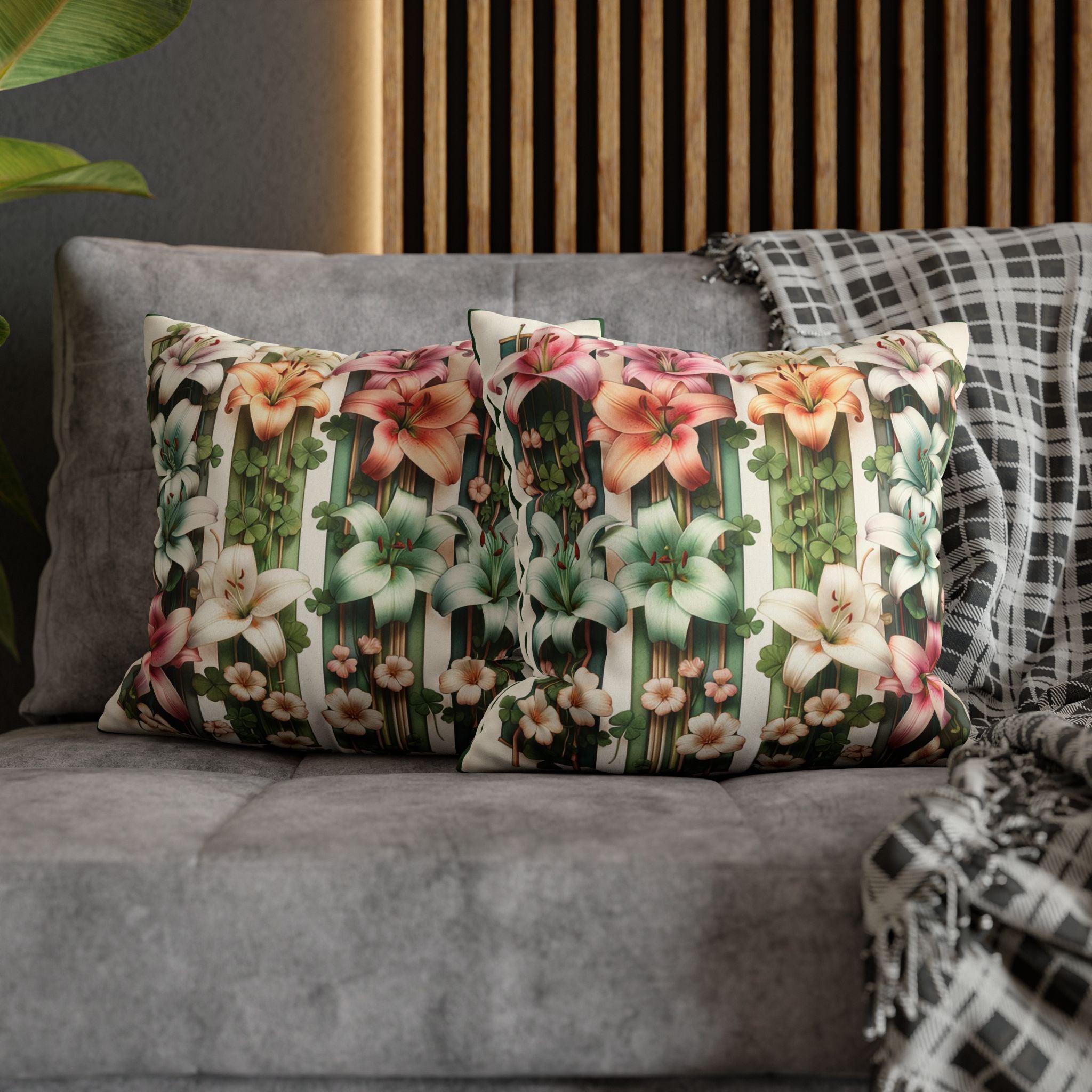 Lilies on a wall - Suede Square Pillowcase