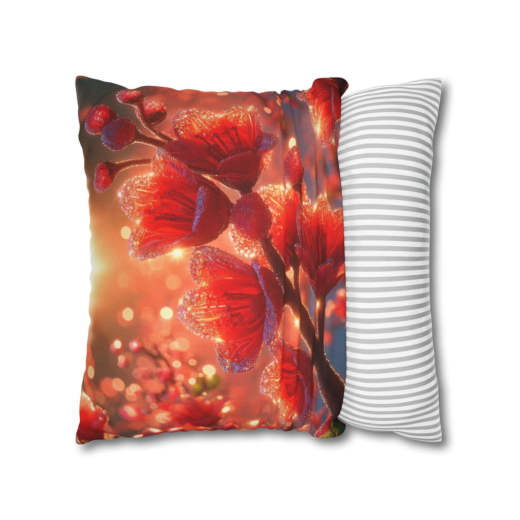 Red-diamond flowers (on red background) -  Polyester Square Pillowcase