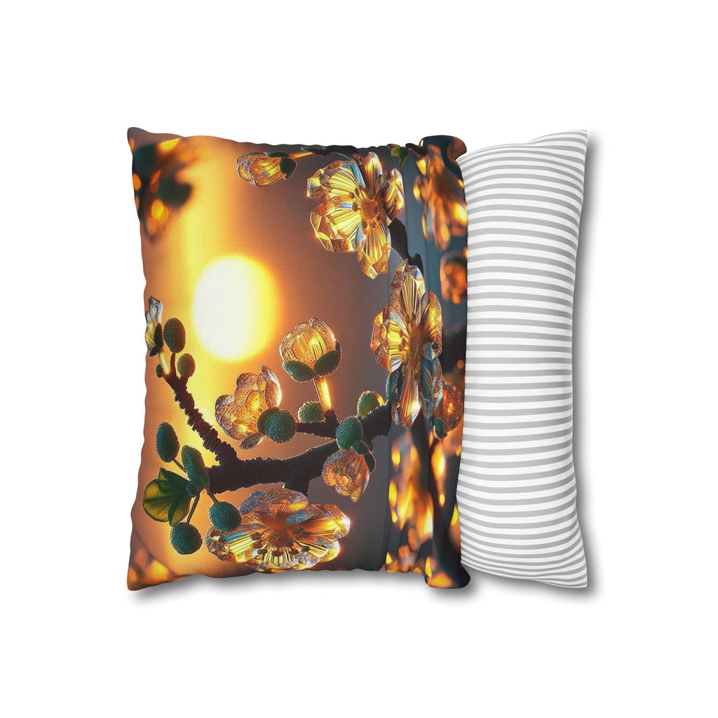 Yellow flowers in sunset - Polyester Square Pillowcase