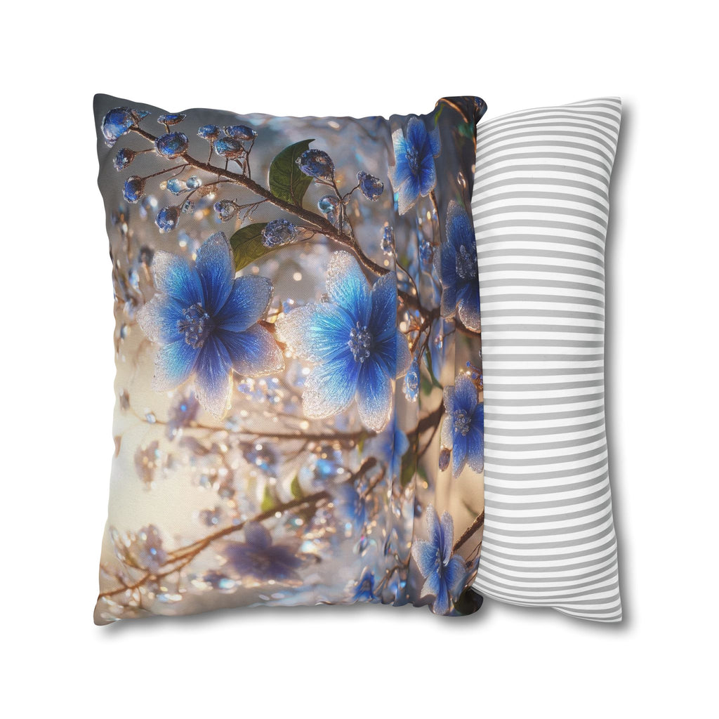 Blue, diamond flowers (4) - Polyester Square Pillowcase