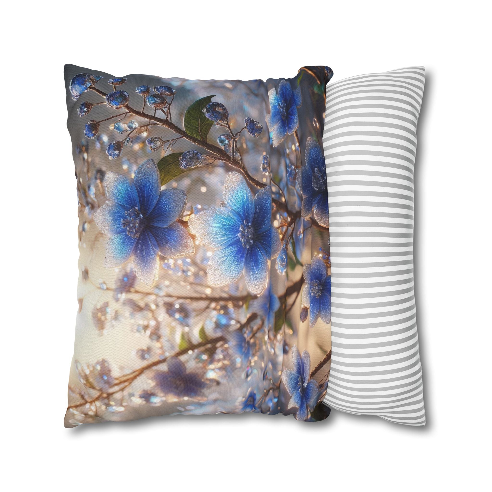 Blue, diamond flowers (4) - Polyester Square Pillowcase