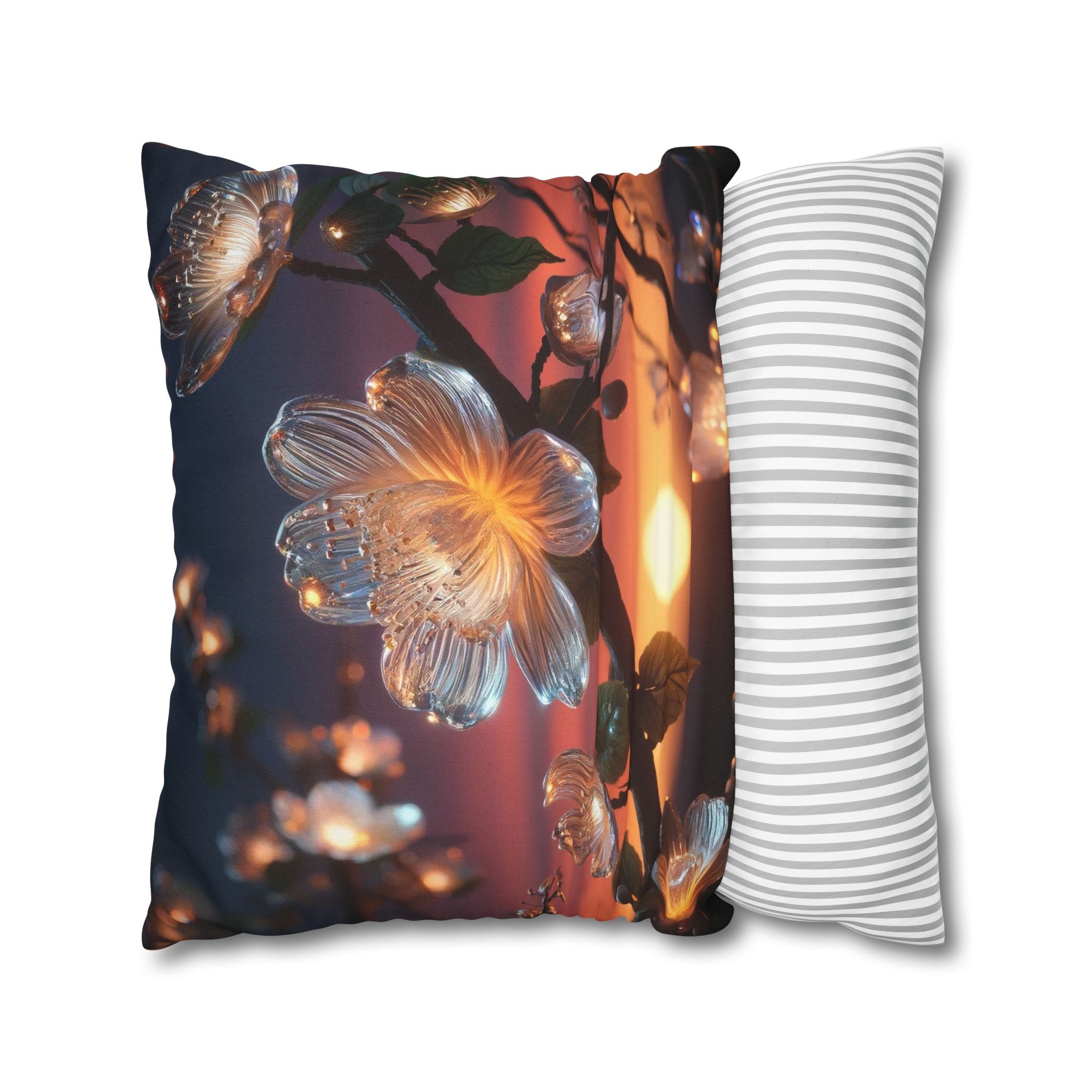 Diamond-white flowers (in sunset) - Polyester Square Pillowcase