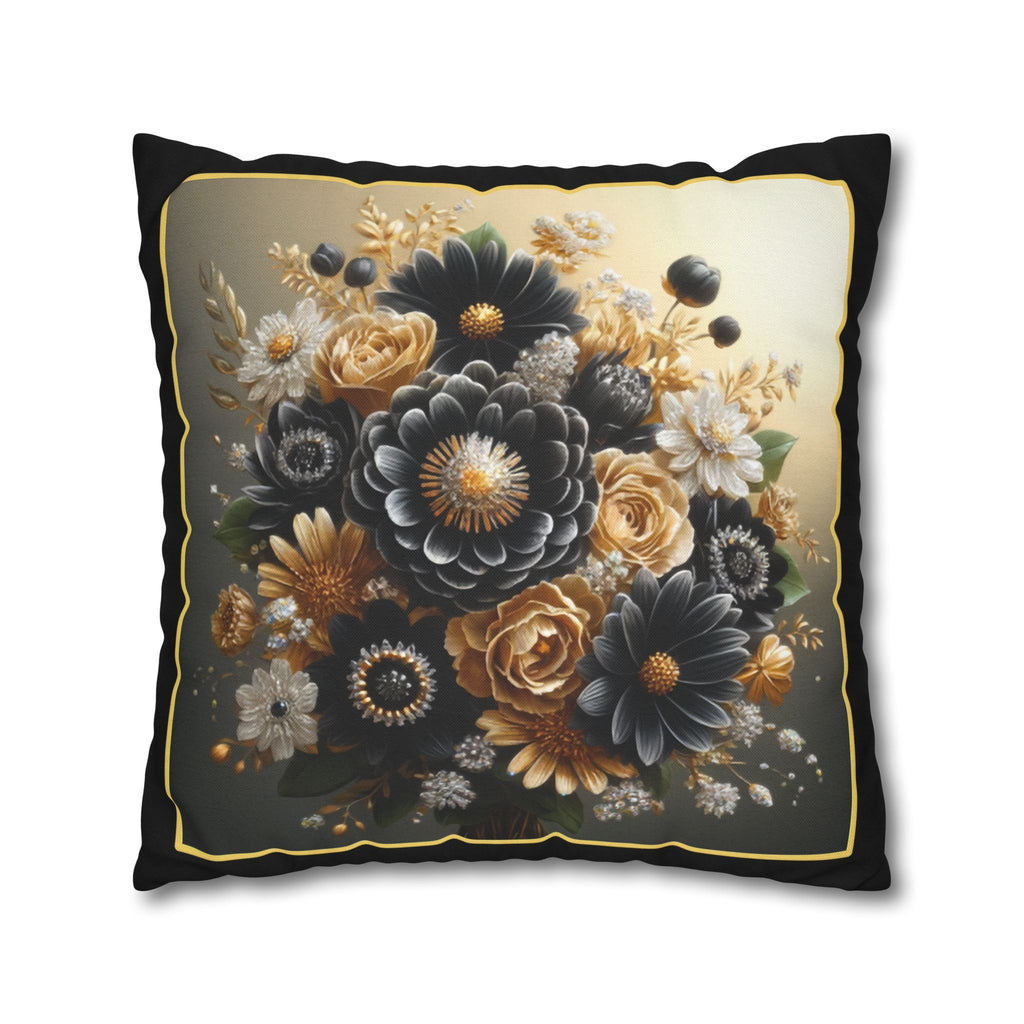 Black and Golden Bouquet (1) - Polyester Square Pillowcase