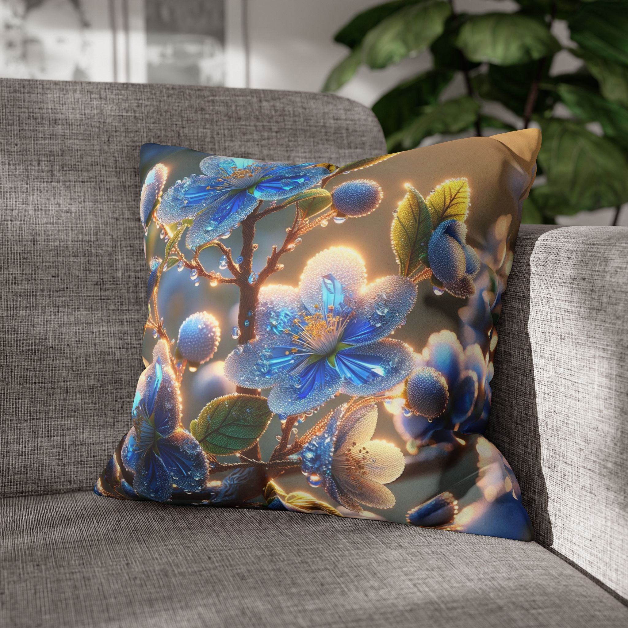 White-blue flowers - Suede Square Pillowcase