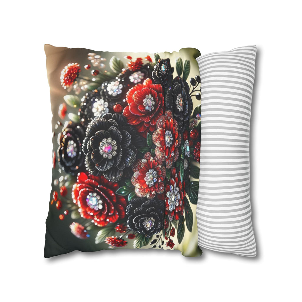 Bouquet with Black and Red flowers- Suede Square Pillowcase