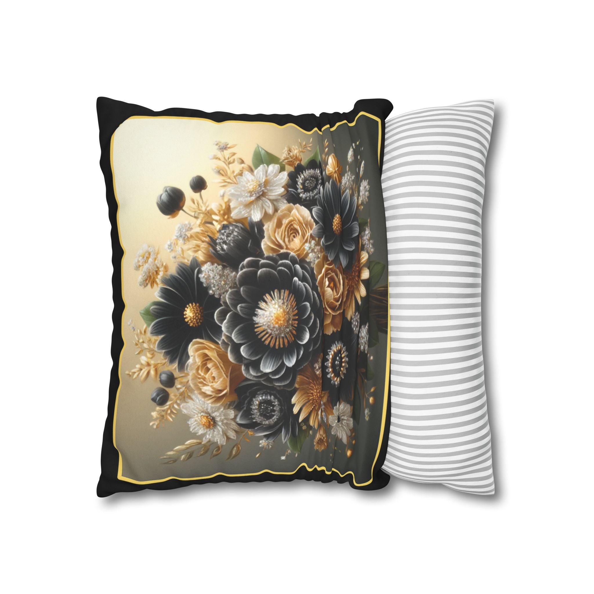 Black & gold (with golden outline) - Suede Square Pillowcase