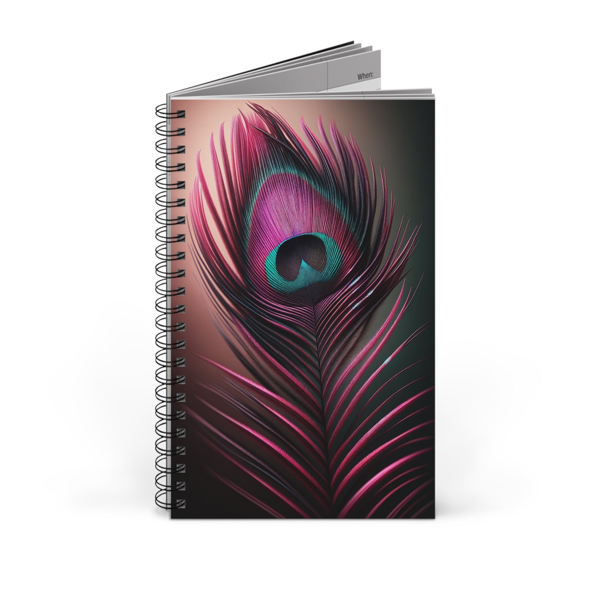 Fantasy Peacock Feather Fuchsia-Black - Spiral Journal