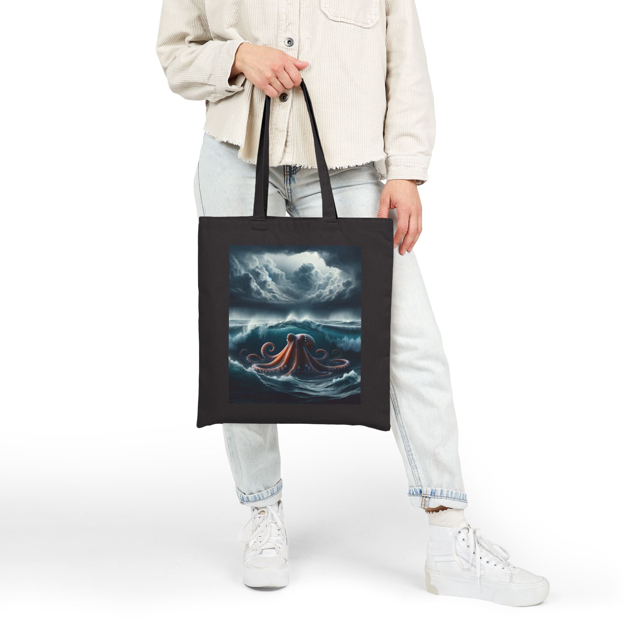 Ocean-Themed Cotton Canvas Tote Bag