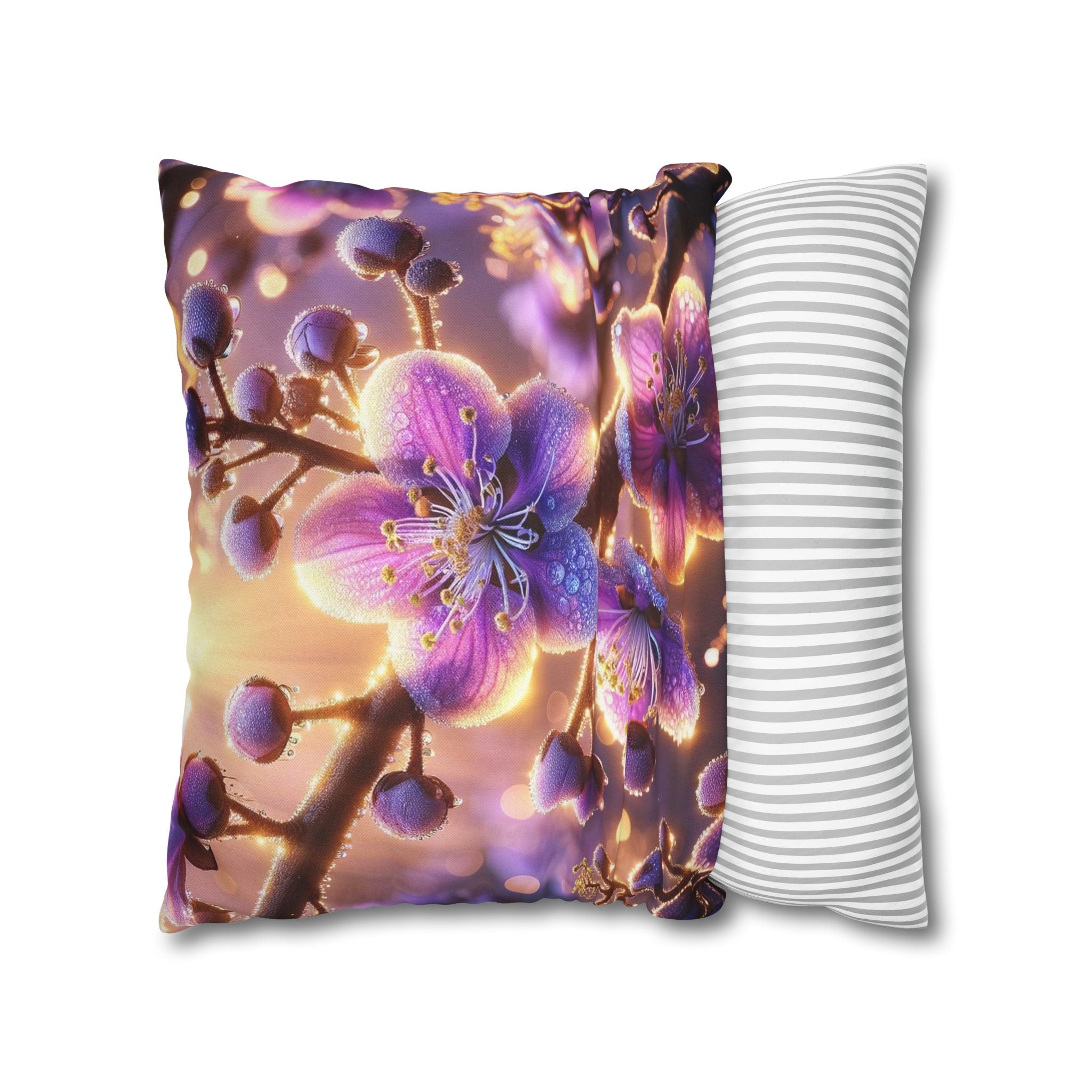 Purple-white, diamond flowers - Polyester Square Pillowcase