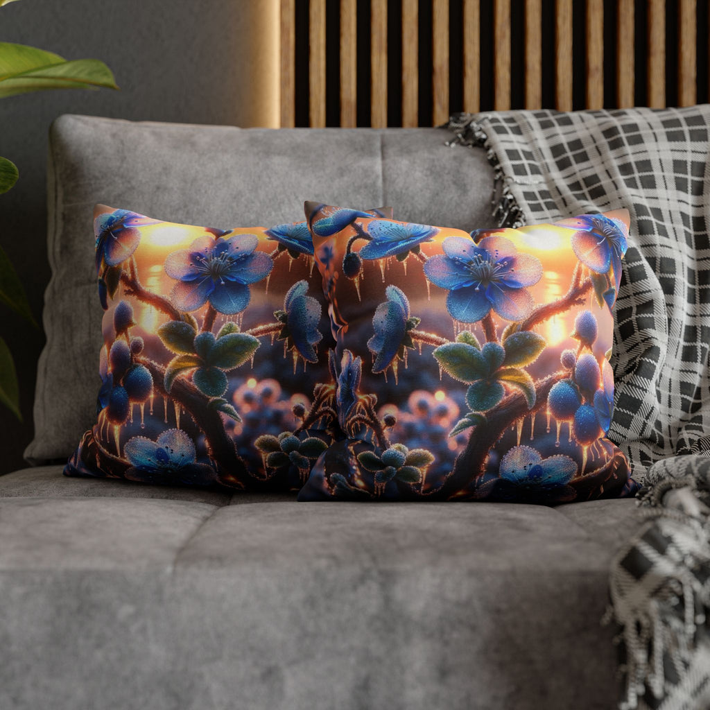 Pillowcase with Blue Flowers and Diamonds