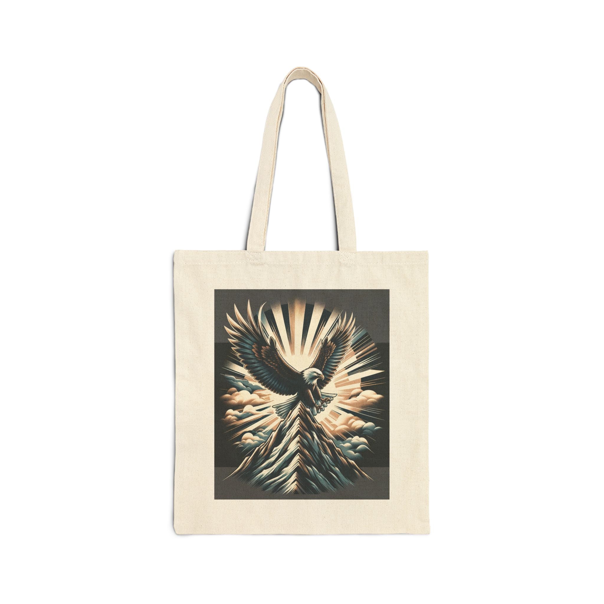 Eagle landing on the mountain Cotton Canvas Tote Bag