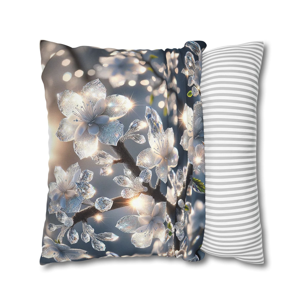 Silver-coloured flowers on grey background - Polyester Square Pillowcase