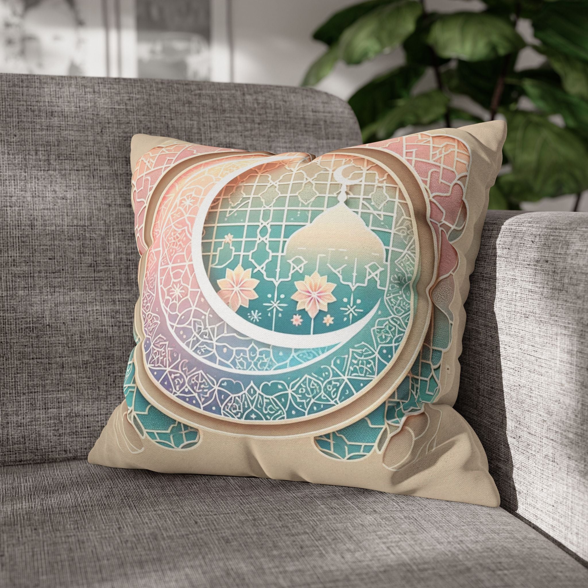Islamic Art - peach coloured - Polyester Square Pillowcase