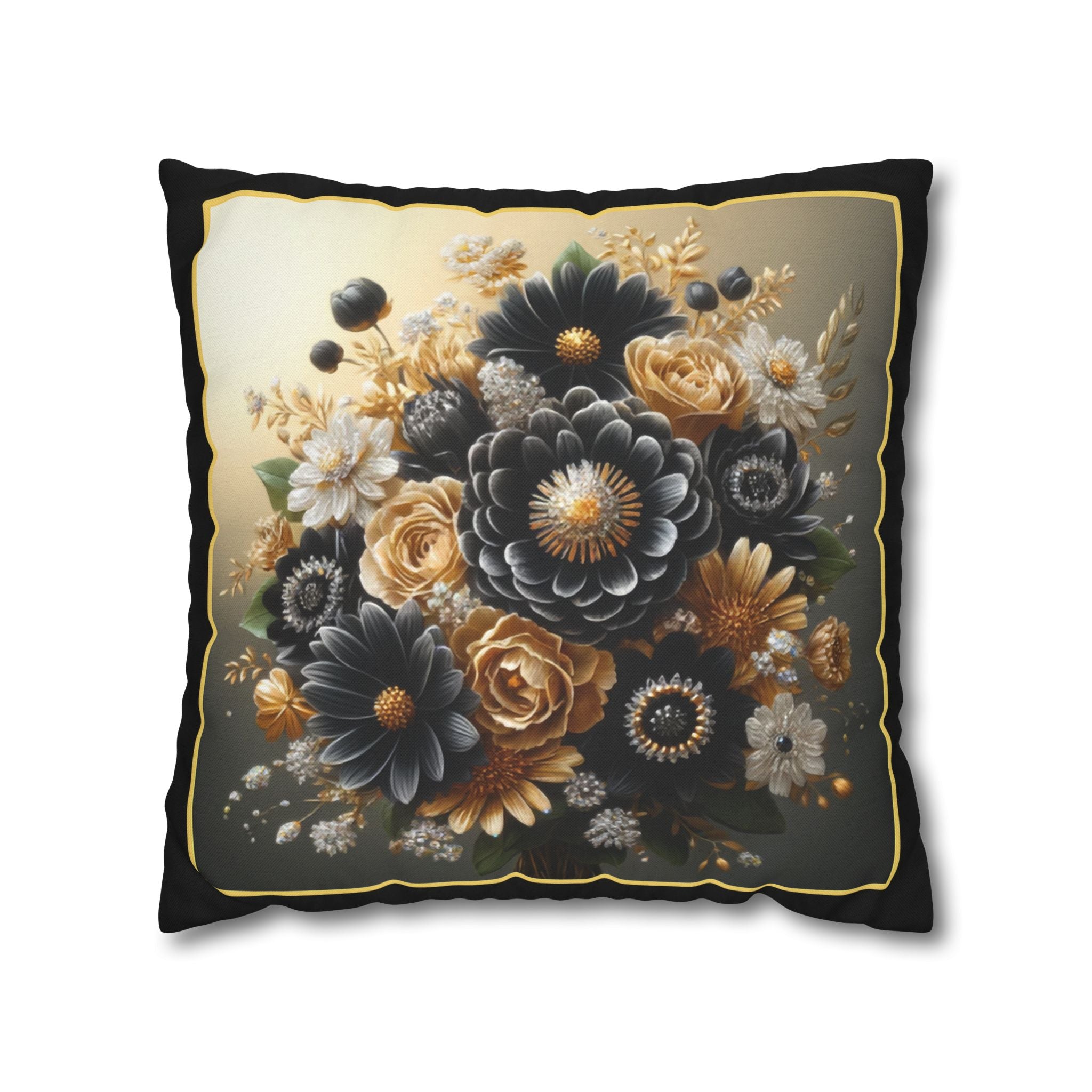 Black and Golden Bouquet (1) - Polyester Square Pillowcase