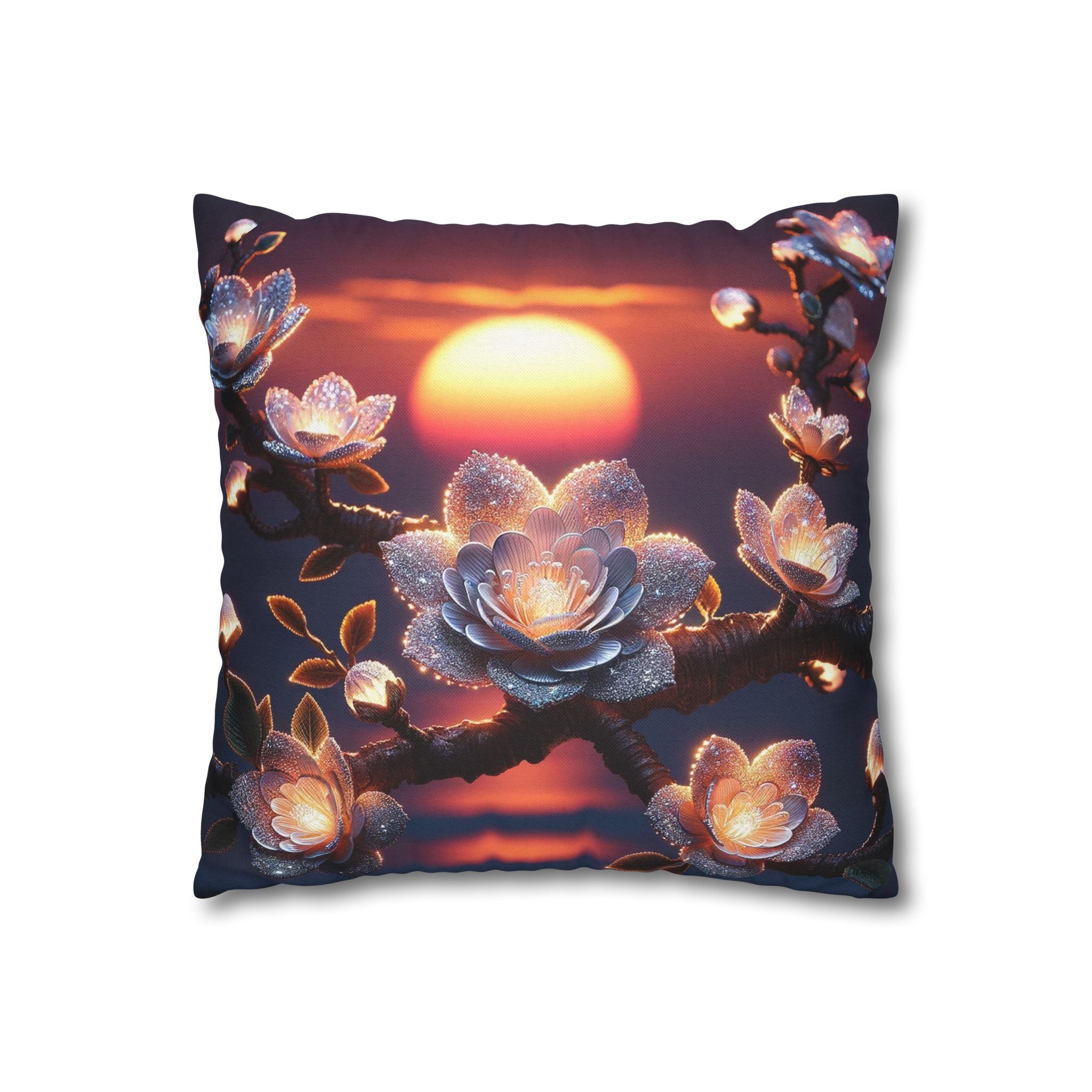 White flowers in the night - Polyester Square Pillowcase