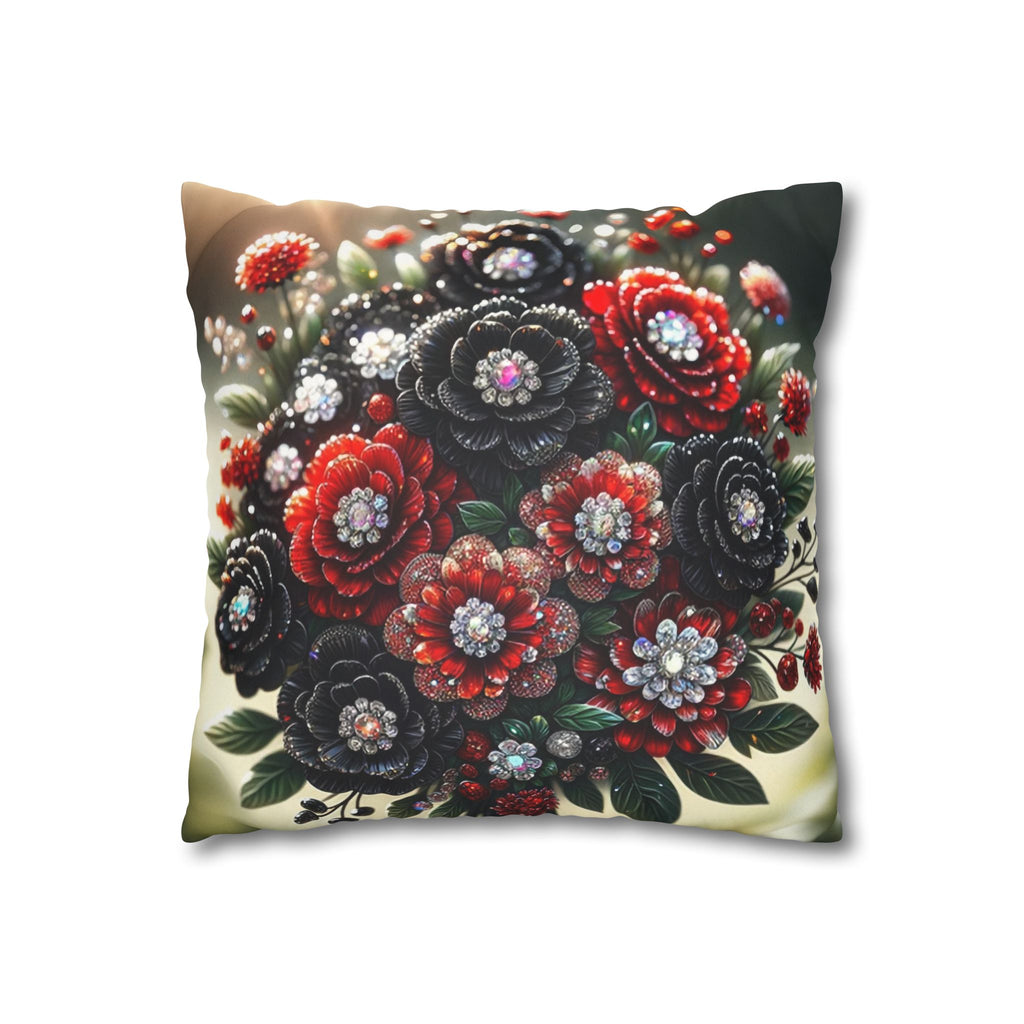 Bouquet with Black and Red flowers- Suede Square Pillowcase
