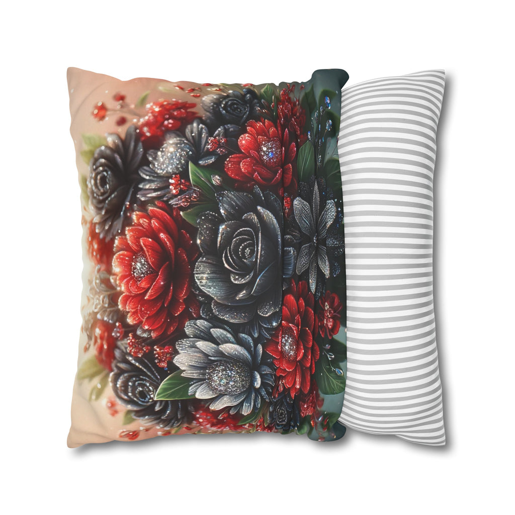 Bouquet with Black and Red flowers - Suede Square Pillowcase