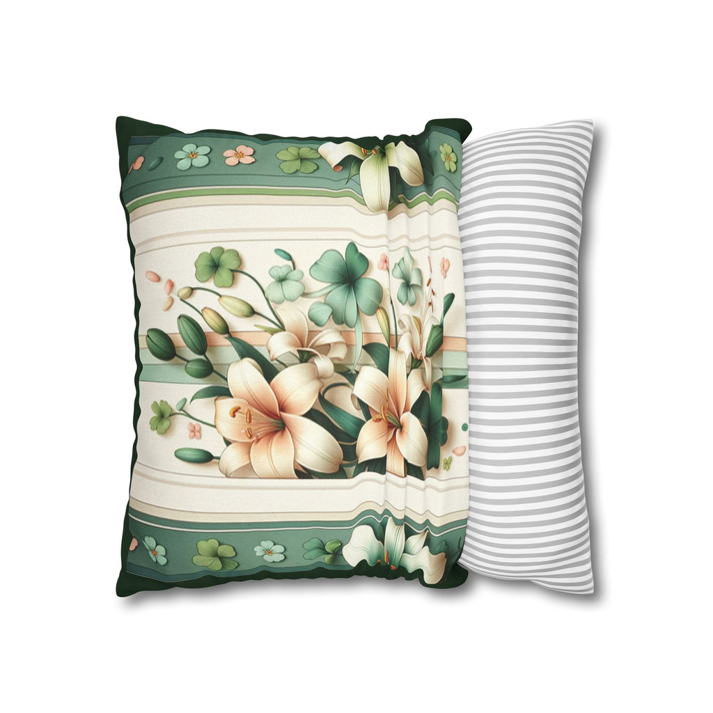 Green & peach coloured lilies - Polyester Square Pillowcase