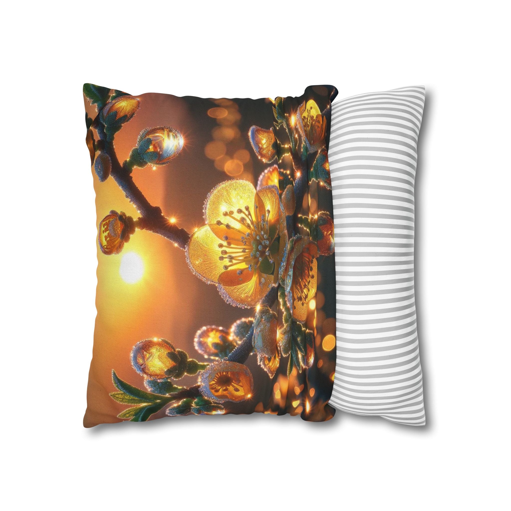 Yellow diamond-like flowers - Polyester Square Pillowcase