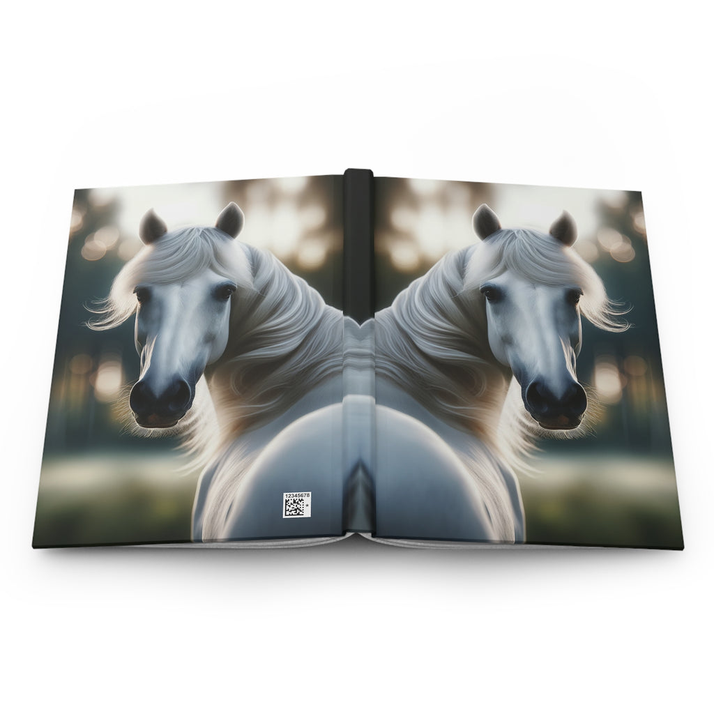 A curious, white horse - Hardcover Notebook