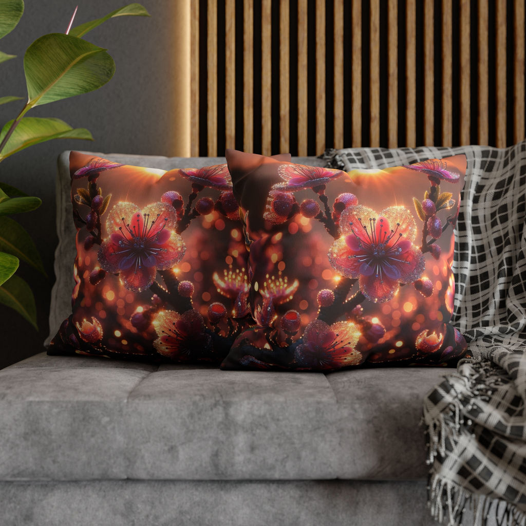 Pink diamond flowers (in sunset) - Suede Square Pillowcase