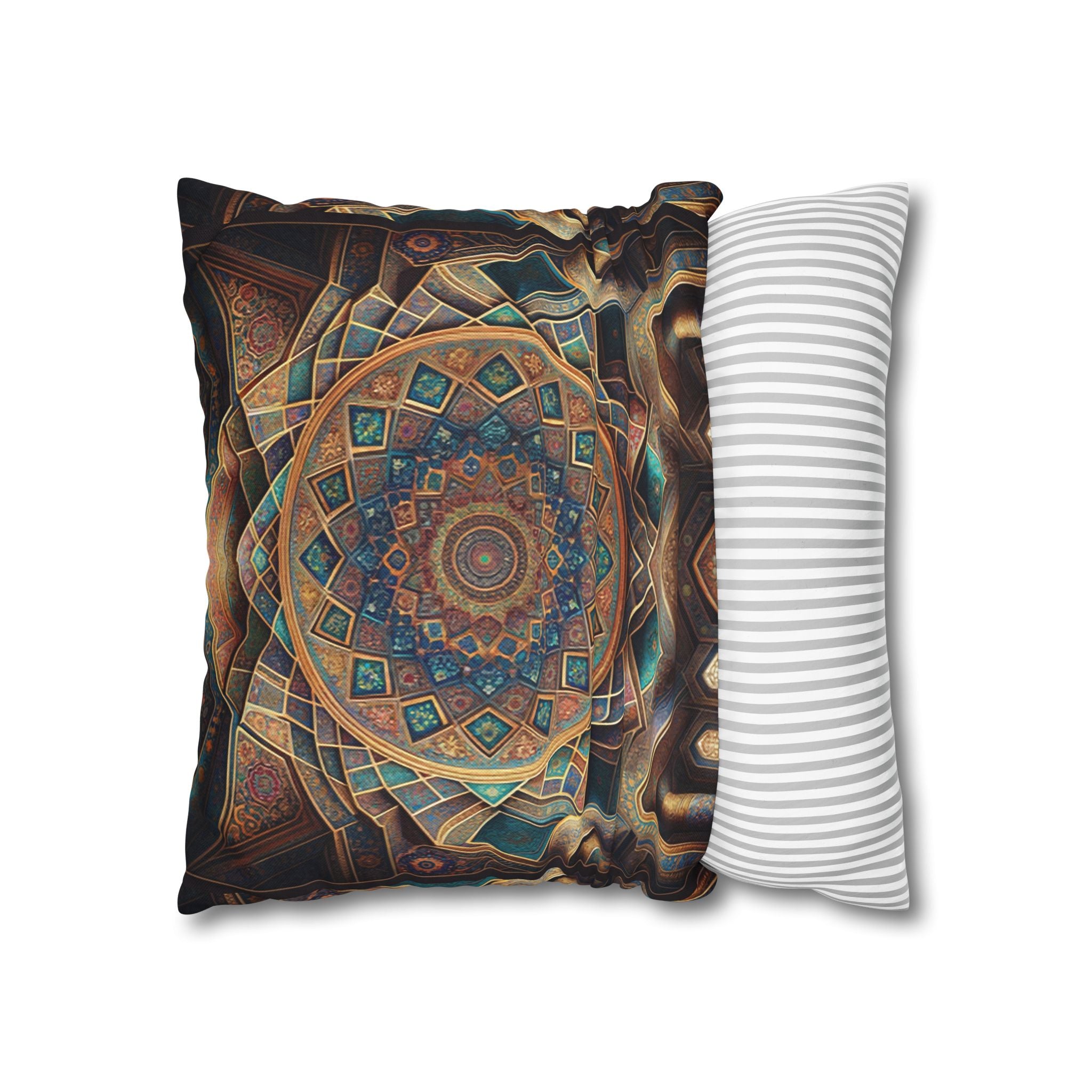 Persian art, brown-blue - Polyester Square Pillowcase