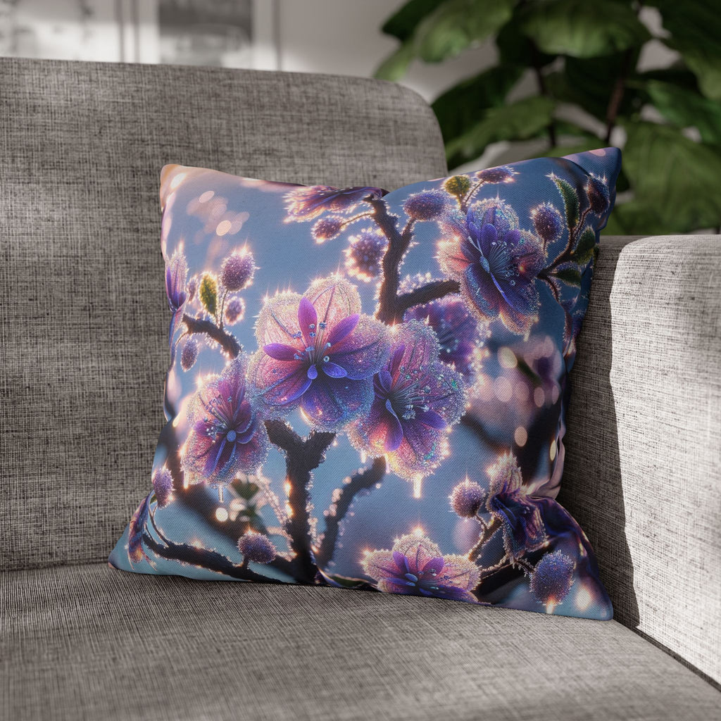 Lavender coloured flowers with sky blue background -  Polyester Square Pillowcase