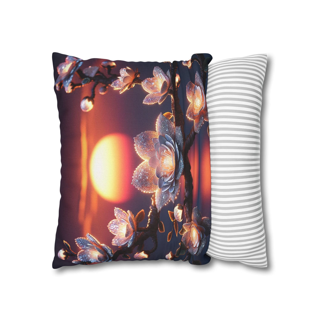 White flowers in the night - Polyester Square Pillowcase